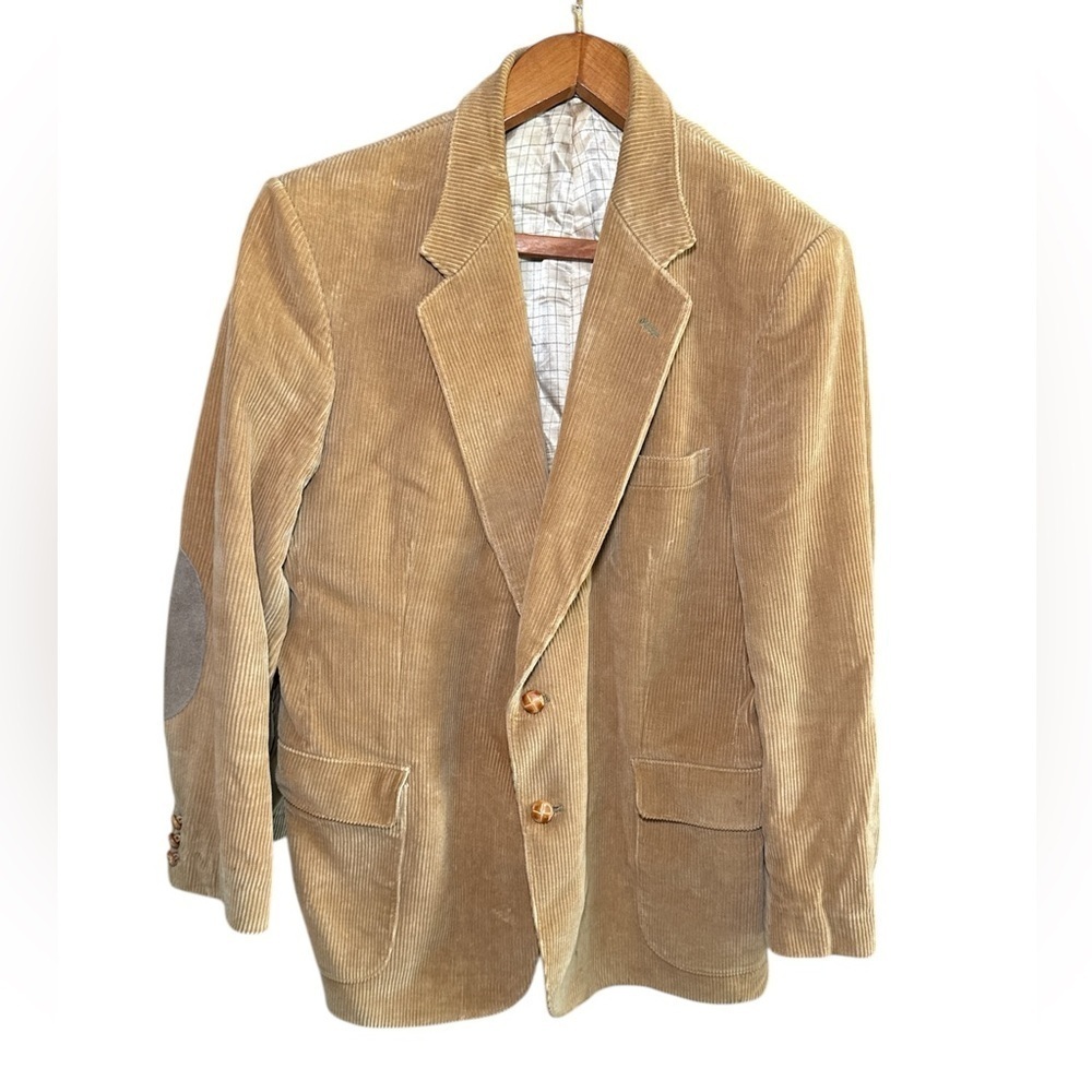 Vintage 80s Parkshire Parisian Men's Tan Corduroy Blazer 44R Elbow Patches